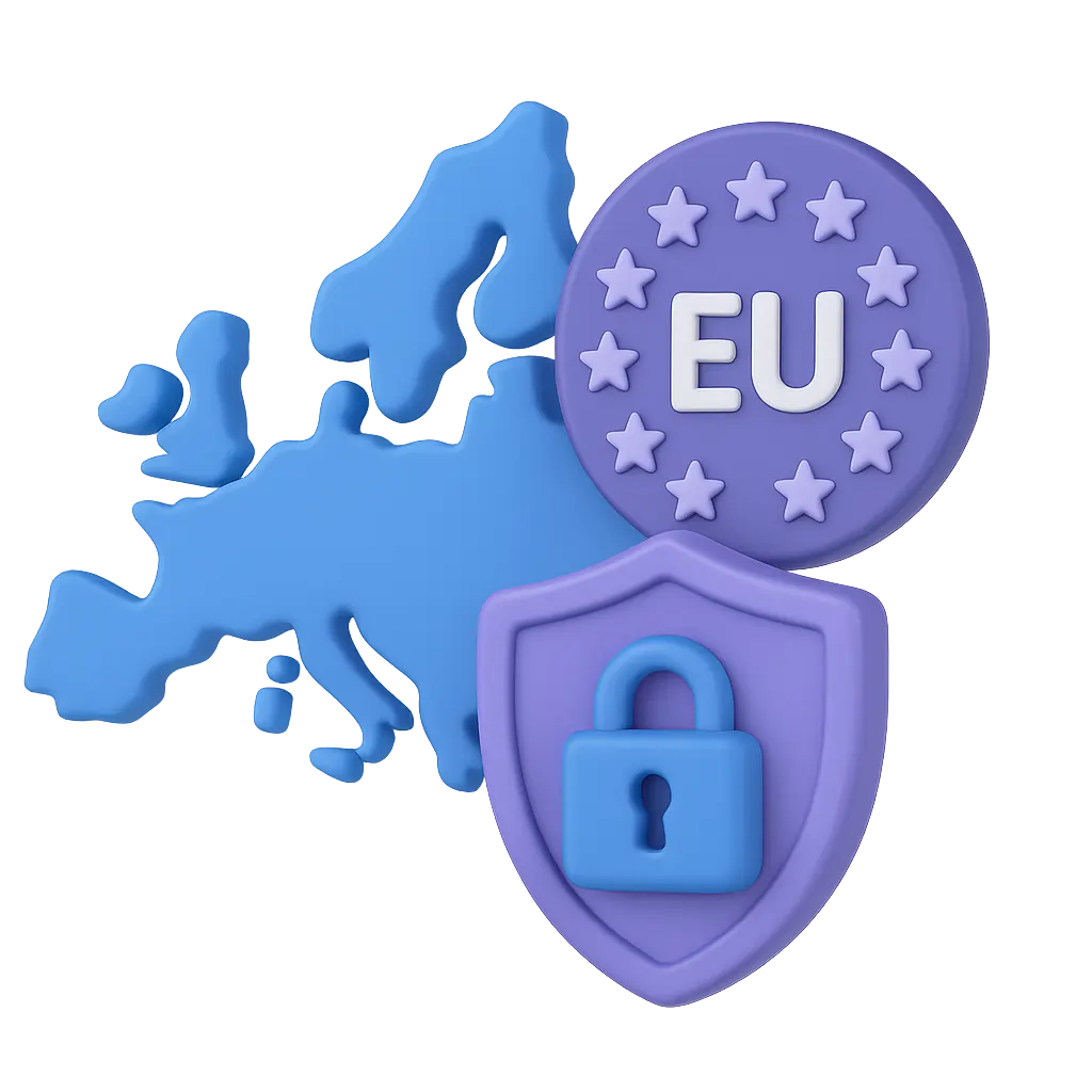3d iso illustration showing that our service runs in the EU and is GDPR ready
